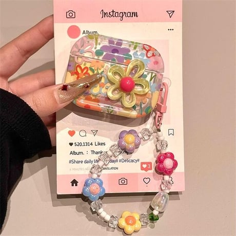CUTECASE 綺麗花柄 Airpods4ケースカバー 花ストラップ付 AirpodsPro2ケース airpods3/2ケース 可愛い ギフトにおすすめCM5548