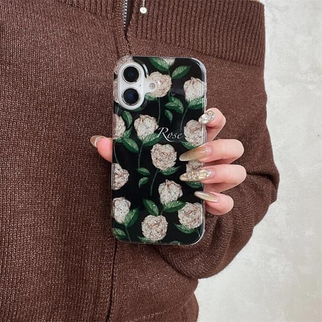 CUTECASE薔薇柄 iphone16/16proケース おしゃれ キラキラ iphone15pro/14/13proケース エレガント 可愛い CM4991