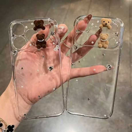 CUTECASEダイヤと熊デコ iPhone17/17Proケース クリア iPhone17ProMax/16/15シリーズカバー 可愛い ハンドメイド ギフトにおすすめ CM5775