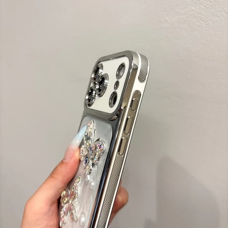 CUTECASE iPhone17Promaxケースダイヤ蝶 パール iPhone17/16Pro/15Proケース 豪華 オシャレ キラキラ感 CM6294