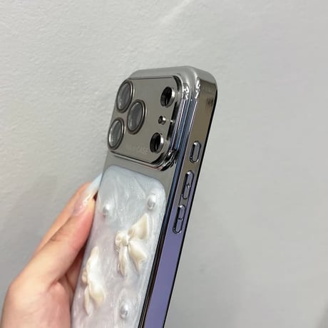 CUTECASE メッキミラー iPhone17Promaxケース リボンと真珠 iPhone17Pro/15Pro/14/13ケース 丈夫 人気デザインCM6484