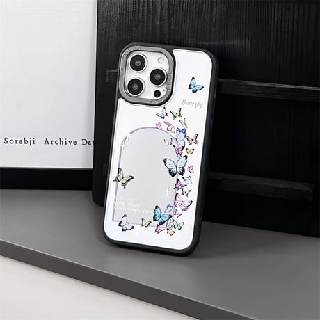 CUTECASEシック 鏡iPhone15pro/15カバー 蝶柄 アイフォン14pro/13promax/12ケース 夏に人気 エレガントCM4414