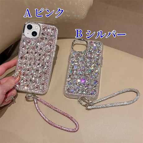 CUTECASE豪華ダイヤ iPhone16/16Proケース ジュエリーストラップ キラキラiPhone15/14/13proケース 存在感抜群 綺麗 CM4759