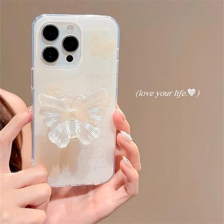 CUTECASE蝶グリップ付 iPhone16pro/16ケース 淡色系 iPhone15pro/14/13promaxカバー 大人可愛い ガーリーに人気CM5508