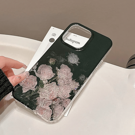 CUTECASEキラキラ薔薇柄 iphone16/16proケース おしゃれ シック iphone15pro/14/13ケース 存在感抜群 CM4978