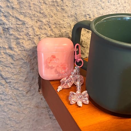 CUTECASE ピンクさくら AirpodsPro2/1ケース 大理石調 airpods3/2/2カバー リボンチャーム付 女子力アップ シック CM4322