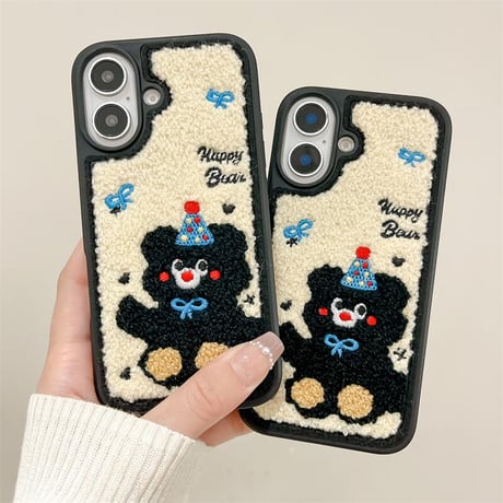 CUTECASE刺繡 熊ちゃん iPhone16/16Proケース 毛織物 iPhone15Pro/14Promax/13カバー 耐衝撃 頑丈 秋冬に流行る CM4815
