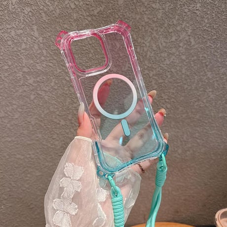 CUTECASEストラップ付耐衝撃 iPhone16pro/16promaxケース Magsafe充電 iPhone15pro/14promax/13カバー 黄ばまない CM5509
