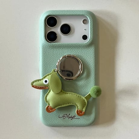 CUTECASE 犬ちゃんリング付 iPhone17Pro/17ケース 高級感 レザー製 iPhone17promax/16pro/15カバー 上品 便利 可愛い スタンド CM5932