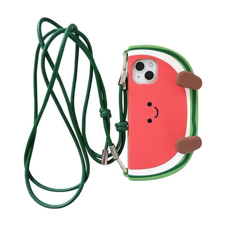 CUTECASEスイカ iPhone16pro/16ケース ショルダーストラップ付 iPhone15pro/14/13promaxカバー スタンド機能 ギフトにおすすめCM5302