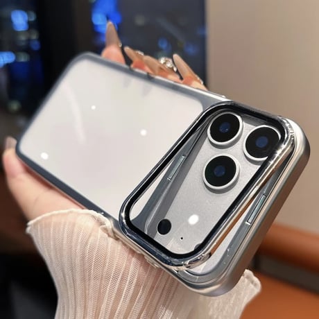 CUTECASEカメラカバースタンド一体 iPhone17ProMax/17Proケース 高透明メタル iPhone17/16Proカバー 黄ばまない 全体保護 CM5717