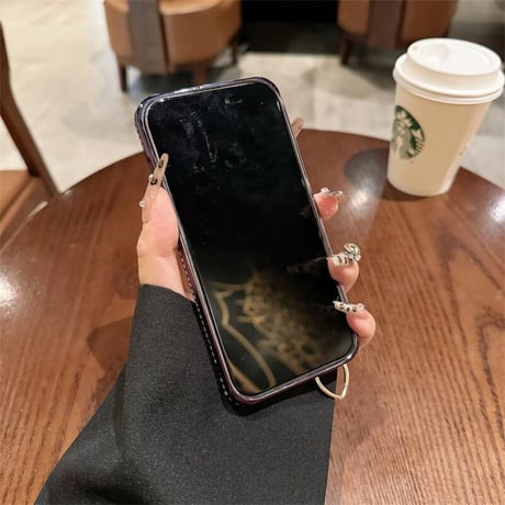CUTECASEビジュー iPhone16/16proケース ハートダイヤチェーン iPhone14Pro/13/12proカバー キラキラ 女子力高い CM4634