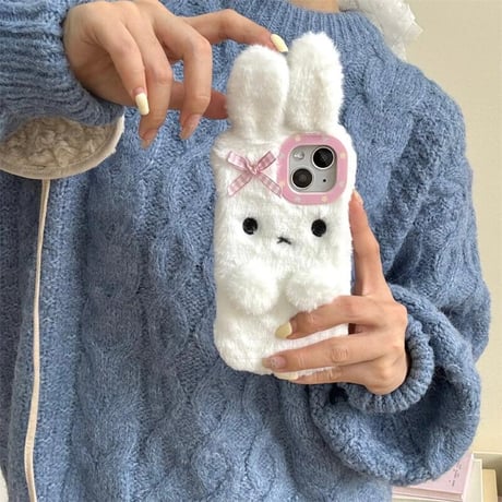 CUTECASEめっちゃ可愛い iPhone16Pro/16ケース ふもふも兎ぬいぐるみ iPhone15Pro/14ProMax/13ケース プレゼントにおすすめ CM4750