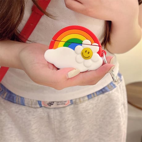 CUTECASE虹/笑顔の花 Airpods4ケース 可愛い AirpodsPro2ケース airpods3/2カバー リング付き ギフトにおすすめ シリコンCM5451