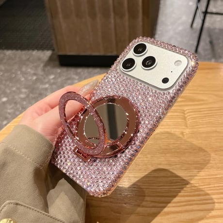 CUTECASE ジュエリーデコ iPhone17Pro/17ケース ミラーリングスタンド iPhone16/15promax/14/13proカバー ストラップCM6026