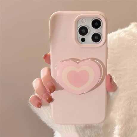 CUTECASEピンク iPhone16/16Proケース ハートグリップ 毛玉チャーム付 iPhone15Pro/14pro/13/12ケース 大人かわいいCM4762