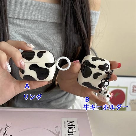 CUTECASE 牛柄 Airpods4ケース アニマル柄 Airpods3/Pro2ケース airpodspro2カバー リング/牛キーホルダー ギフトにおすすめCM5661