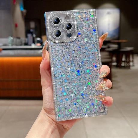 CUTECASEキラキラスクエア iPhone16/16Proケース ジュエリー/ラメ iPhone15promax/14/13Proカバー 四角 おしゃれ カメラ保護CM5468