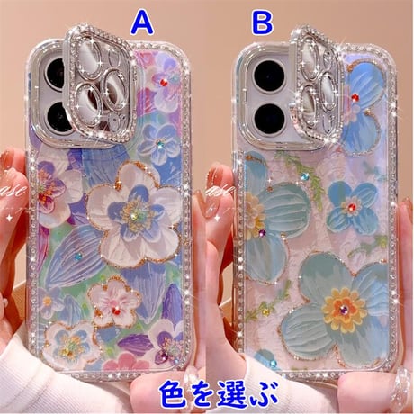CUTECASE ジュエリーカメラカバースタンド iPhone17/16Proケース 油絵花柄 iPhone15pro/14/13カバー 綺麗 多機能便利CM5586