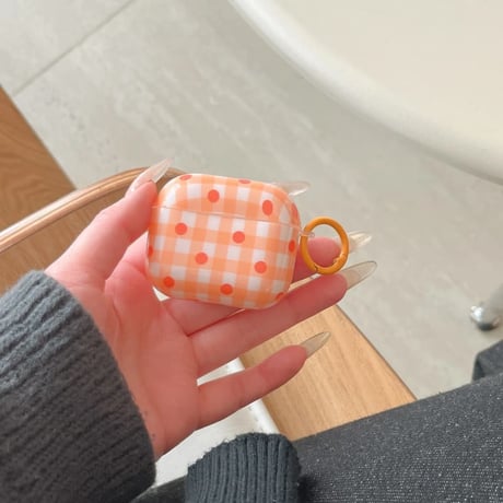 CUTECASE チェック柄と水玉模様 AirpodsPro3ケース 韓国っぽ Airpods3/pro2カバー 可愛い リング付 ギフトにCM6020