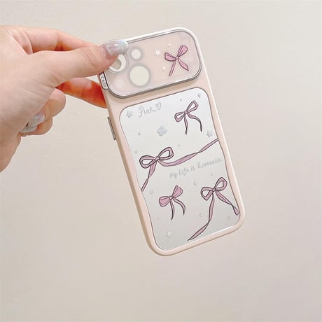 CUTECASE韓国風 鏡 iPhone15/15proケース リボン柄 アイフォン14/13pro/12ケース かわいい 女子力アップCM4426