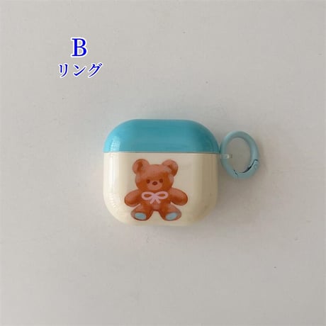 CUTECASE熊 Airpods 4ケース リボン柄 Airpods3/2カバー Airpodspro2/pro リング/キノコキーチェーン めっちゃ可愛いCM4999