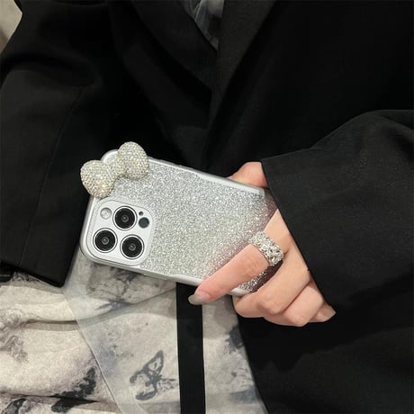 CUTECASEジュエリーリボン iPhone16/16proケース ラメ入り アイフォン14Pro/13/12/11カバー キラキラCM4545