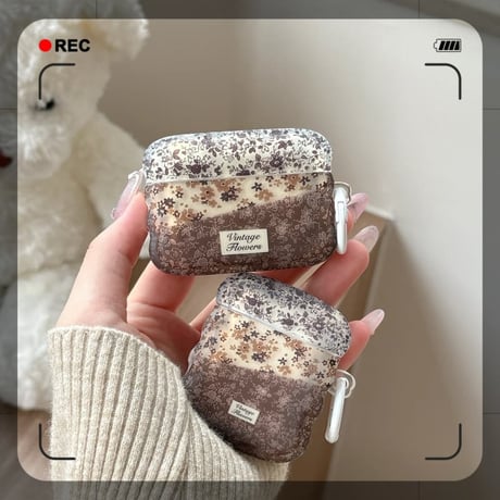 CUTECASE 韓国っぽ 草花柄 AirPodsPro3ケース 上品 うねうねライン Airpods4/3ケース AirpodsPro2/Pro1カバー リング付 可愛いCM5958