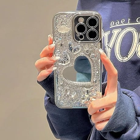 CUTECASEジュエリーハート鏡 iPhone15/15proケース リキラキラグリッター iPhone14promax/13pro/12ケース かわいい きれいCM4337
