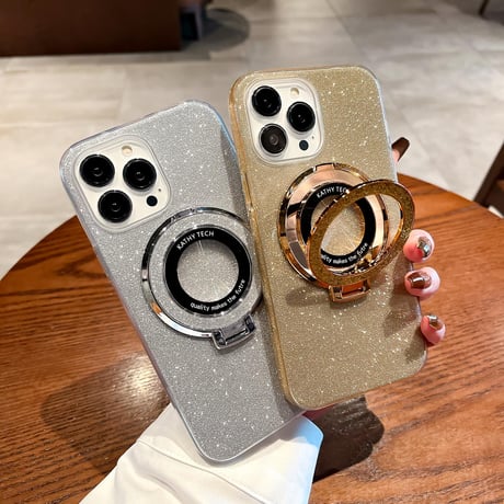 CUTECASEキラキラ iPhone15/15Proケース Magsafeリングスタンド付 アイフォン14pro/13Promaxカバー 綺麗 多機能 丈夫CM4046