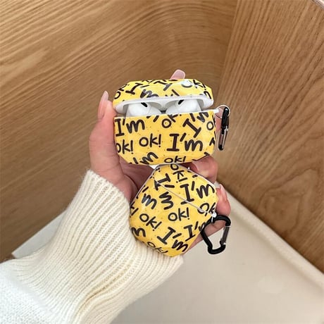 CUTECASE I'm ok Airpods 4ケース イェロー Airpodspro2/proカバー Airpods3/2 カラビナ付き ギフトにおすすめCM4989