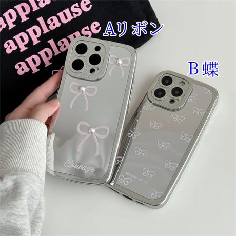 CUTECASE 花カメラ ミラーiPhone15pro/15promaxケース リボン/蝶 iphone14/13pro/12カバー 女子力アップ 可愛いCM4333
