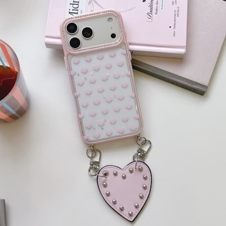 CUTECASE リベット付ハート持ち手iPhone17Promaxケースハート柄 ダイヤデコ iPhone16Promax/15proケース 便利 可愛いCM6522