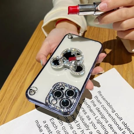 CUTECASE ショルダーストラップ付 iPhone16/16Proケース ダイヤ鏡グリップ/ジュエリー iPhone15/14Pro/13カバー おしゃれ 多機能CM5425