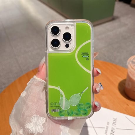CUTECASE動くテニスボール/ラケット iPhone16/16proケース 液体入り iPhone15/14pro/13promaxカバー グリーン ギフトにおすすめ CM5431