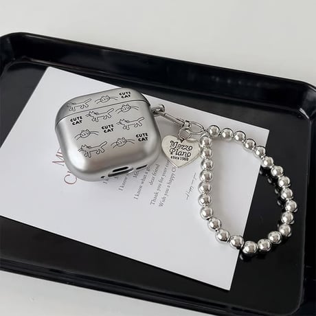 CUTECASE メッキ AirpodsPro3ケース 高級感シルバー Airpods4/3カバー AirpodsPro第2/1世代 ビーズストラップ ギフトにおすすめCM6362