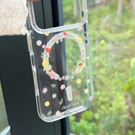 CUTECASE 花リングスタンド iPhone17Pro/17ケース MagSafe対応 iPhone16Pro/15/14ケース かわいい キラキラ感 春夏コーデCM6259