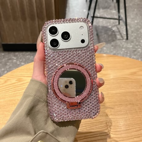 CUTECASE ジュエリーデコ iPhone17Pro/17ケース ミラーリングスタンド iPhone16/15promax/14/13proカバー ストラップCM6026