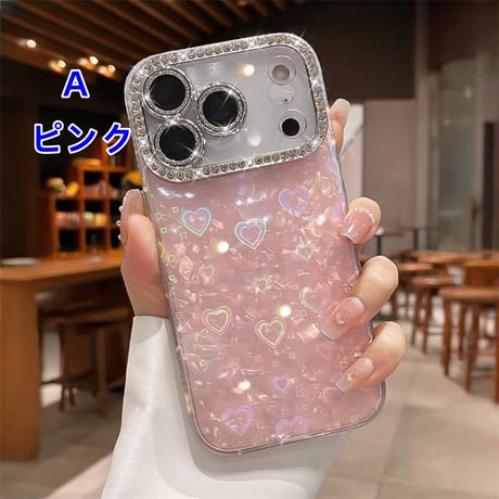 CUTECASE ジュエリーカメラカバー iPhone17Pro/17ケース シェル柄 キラキラハート入り iPhone17promax/Air/16proケース 大人可愛い 美しいCM5722