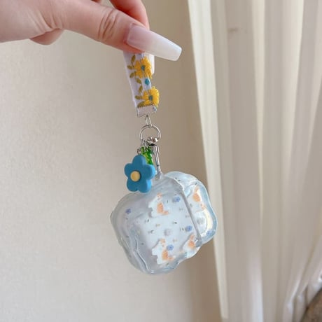 CUTECASE 猫ちゃん花柄 Airpods Pro3ケース 刺繍花のストラップ Airpods 4/3カバーケース AirpodsPro2/1 可愛い ギフトに合う CM6185