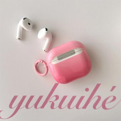 CUTECASEグラデーションピンク Airpods 4ケース 艶感 Airpods3/Pro2ケース airpodspro2カバー 女子力UP リング付 大人可愛いCM5222