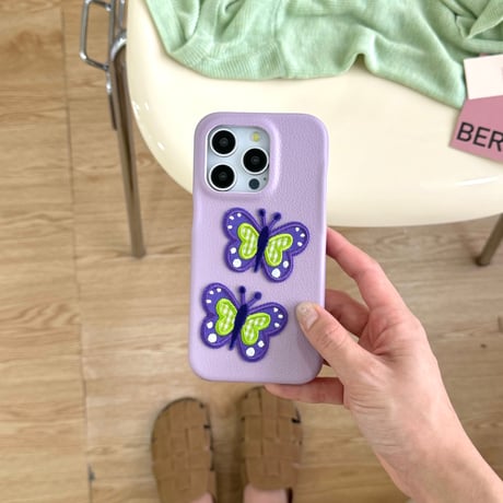 CUTECASE革刺繍蝶デザインiphone15proケースC6029