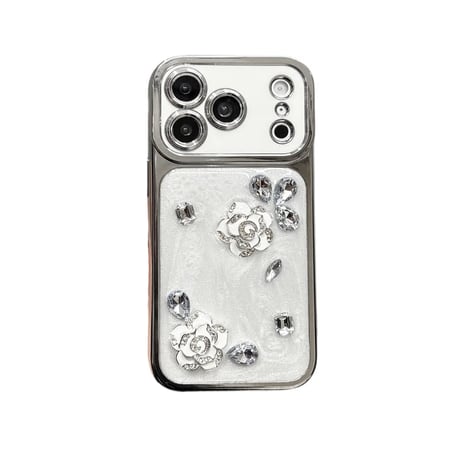 CUTECASE 花 ダイヤ iPhone17Pro 17ケース カメラカバー付 iPhone17Promax/16Pro/15ケース メッキ おしゃれCM6122