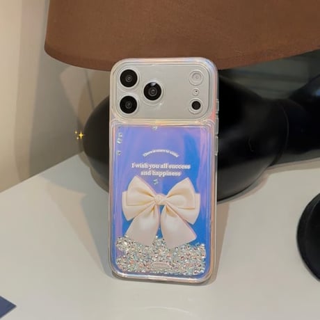 CUTECASE 動くダイヤ入り iPhone17Promaxケース リボン柄 アイフォン16/15promax/14/13/12/11カバー 女子力高い ギフトにおすすめCM5772
