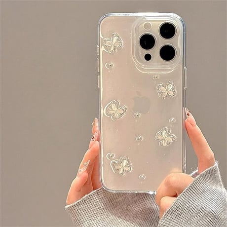 CUTECASEクリア iPhone15/15proケース 立体蝶 アイフォン14pro/13pro/12ケース 可愛い 女子力アップCM4464