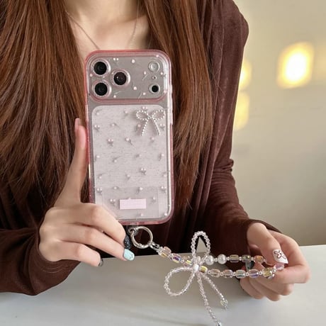 CUTECASE キラキラピンク iPhone17/17proケース 花柄 リボンデコ iPhone17promax/16/15Proカバー 綺麗ストラップ 女子ファッションCM5959