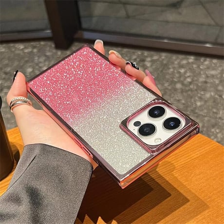CUTECASE 長方形 iPhone17/16ケース スクエア キラキラ iPhone15promax/14/13proカバー メタルカラー オシャレCM5546