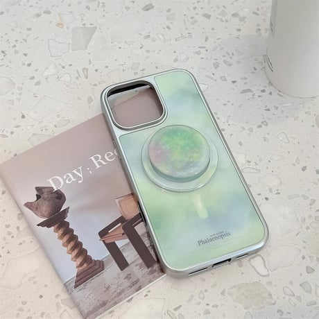 CUTECASE暈し染め水色 iPhone16pro/16ケース グリップ付 マグネット iPhone15pro/14/13pro/12カバー 便利 涼しい感じ 夏向けCM5282