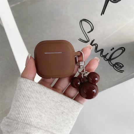 CUTECASEベージュ/ブラウン Airpods4ケース 可愛いホルダー付 Airpodspro2カバー Airpods3/2 充電口カバー付 指紋防止 シリコン CM5283