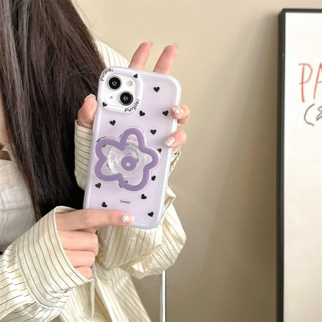 CUTECASE花グリップ アイフォン15Pro/15ケース 水玉模様 iPhone14promax/13ケース スタンド付 指紋防止 CM4530
